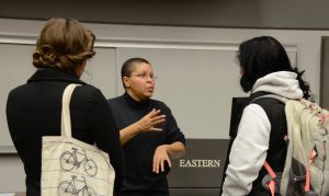 Sandra Williams discusses her work with students in a classroom