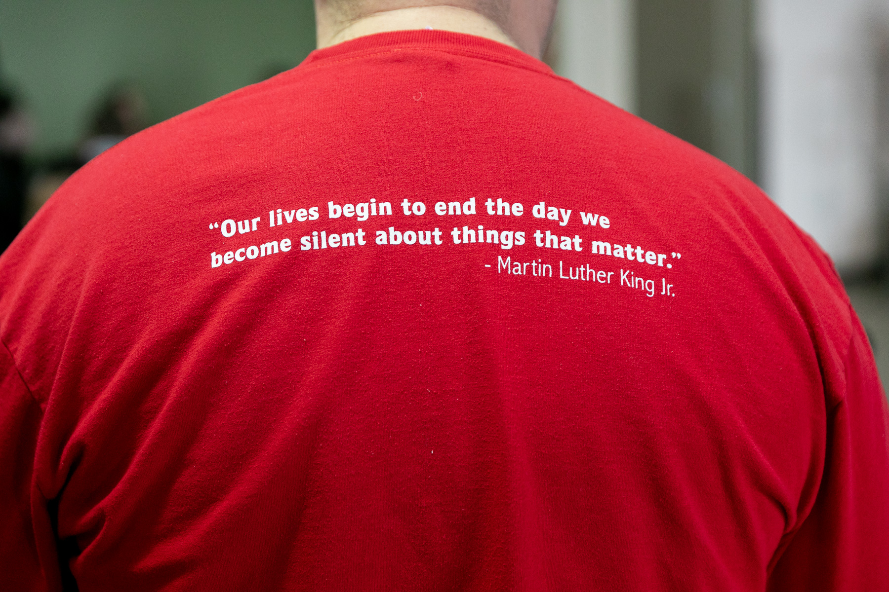 T-shirt that reads "Our lives begin to end the day we become silent about things that matter," by Martin Luther King