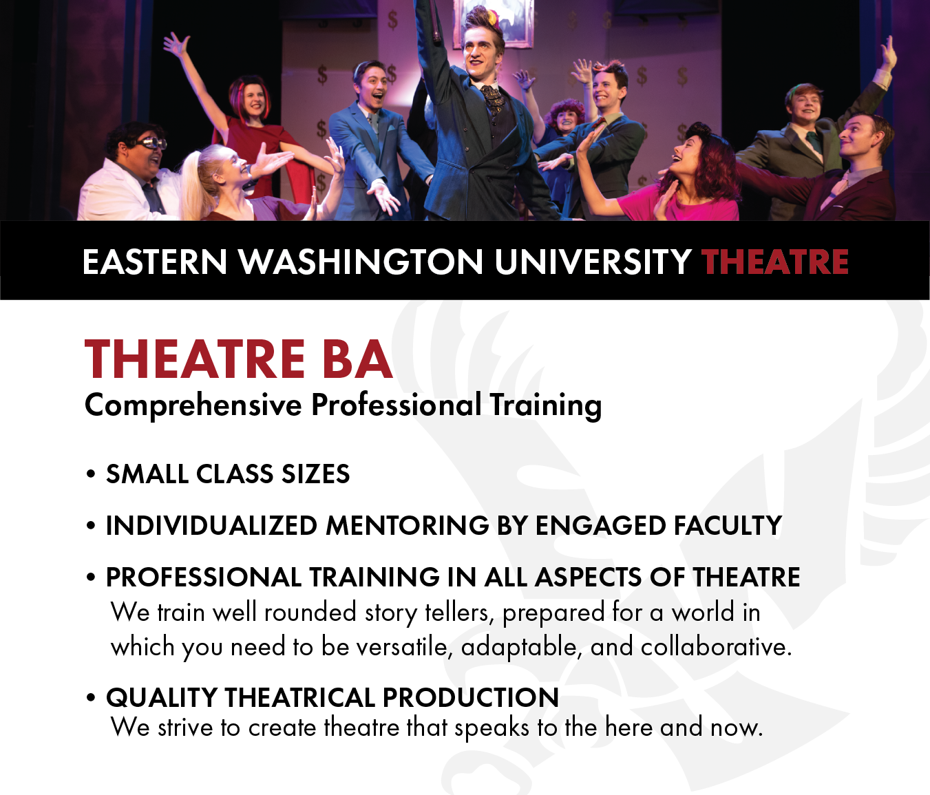 EWU Theatre BA - comprehensive professional training, small class sizes, individualized mentoring