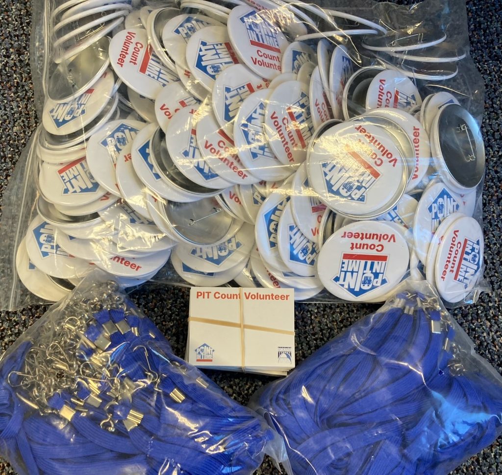 buttons and cards for point in time count volunteers