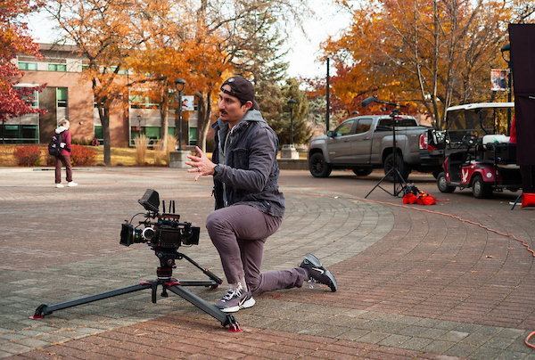 Filming the EWU holiday video on campus