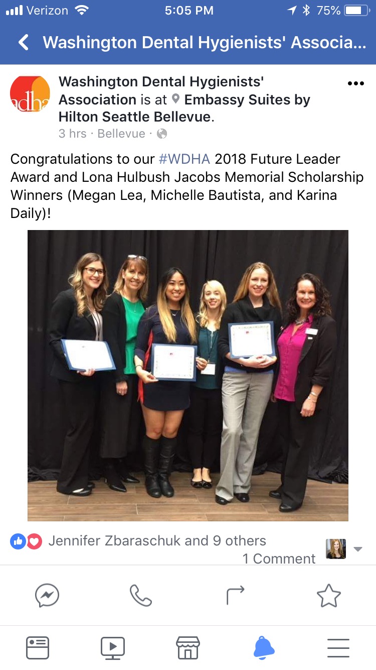 Screenshot of Facebook post congratulating WDHA 2018 Future Leader Award recipients