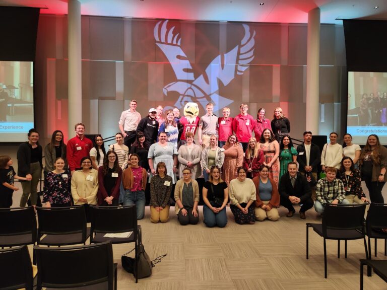 Group of students in front of the stage