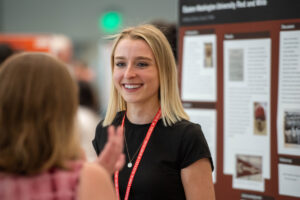 A student presents her project at the EWU Student Research and Creative Works Symposium