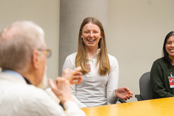 Students talk with Bill Youngs