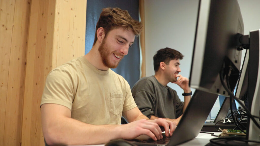 Cyber students work in the classroom.