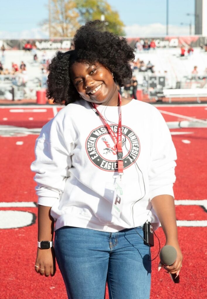 Music major Za’Kayla Jones at Roos Field during EWU Homecoming