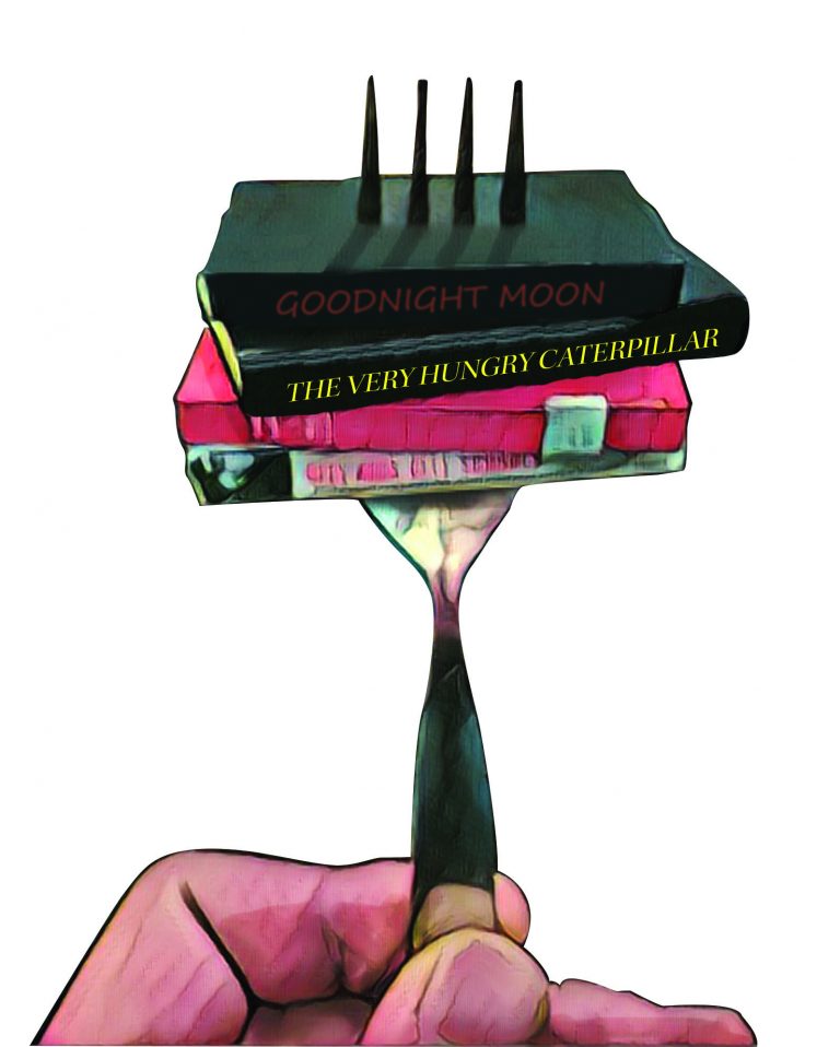 Illustration of books on a fork