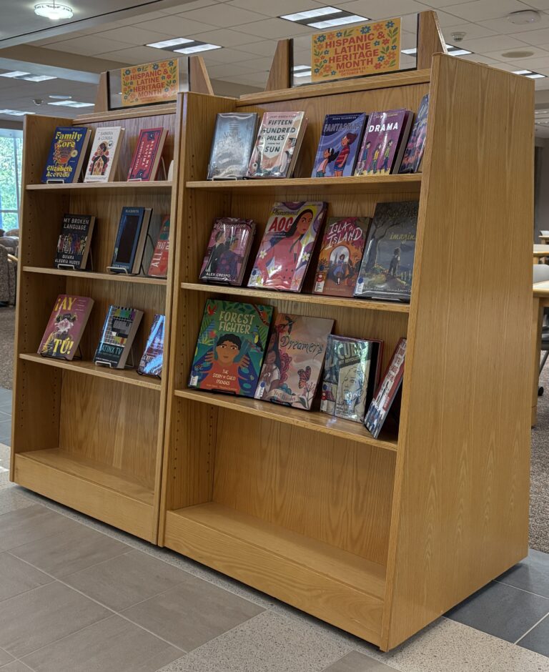 Photo of Hispanic & Latine Heritage Month book display in JFK Library