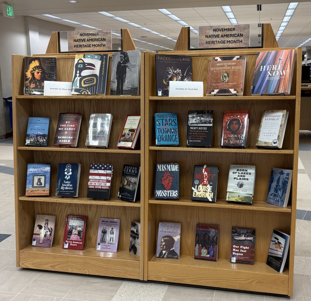 photo of the Native American Heritage Month materials display in JFK Library