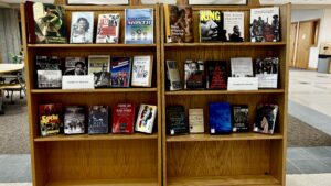 photo of the Black History Month book display in the lobby of JFK LIbrary
