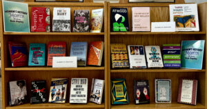 photo of the Women's History book display in the JFK Library