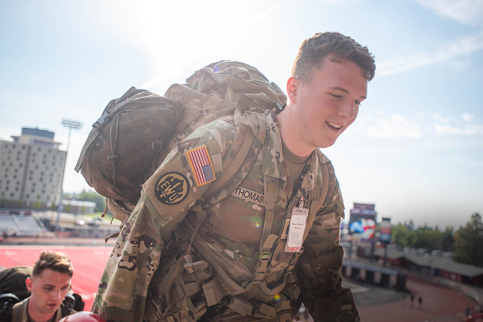 ROTC Cadet Sergeant Major Cooper Thomas at the 9/11 Memorial Stair Climb. Photo by Aaron Weer.