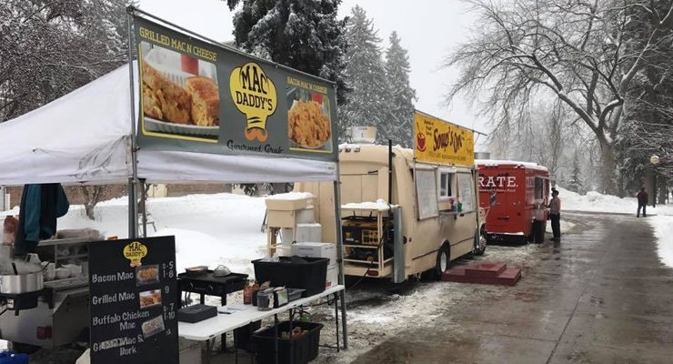 Food trucks lined up on campus