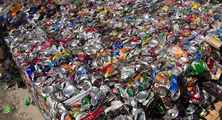 Cans crushed into blocks