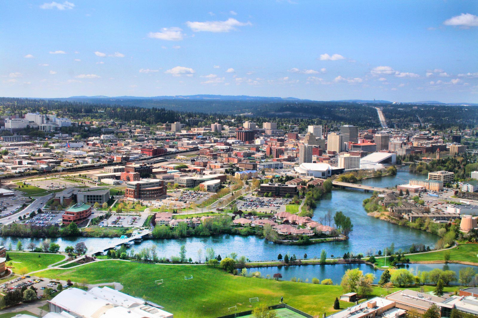 Aerial shot of downtown Spokane