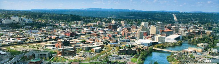 Aerial view of downtown Spokane