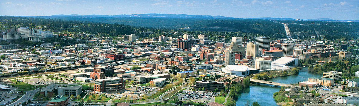 Aerial view of downtown Spokane