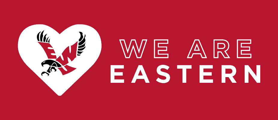 we are eastern - graphic with heart and ewu eagle logo