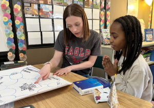 Baylie Gibson works with Rachel, a 4th grader who loves to read. Rachel is the only student at the clinic who is well above her grade level for reading.