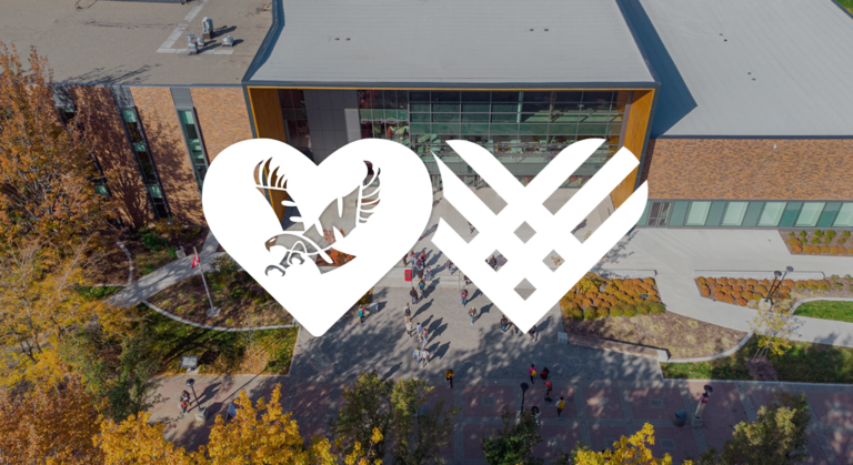 Campus photo with heart logo for GivingTuesday.