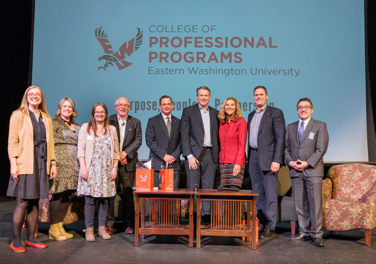 Group photo of the CPP team, along with President McMahan and the guest panelists.