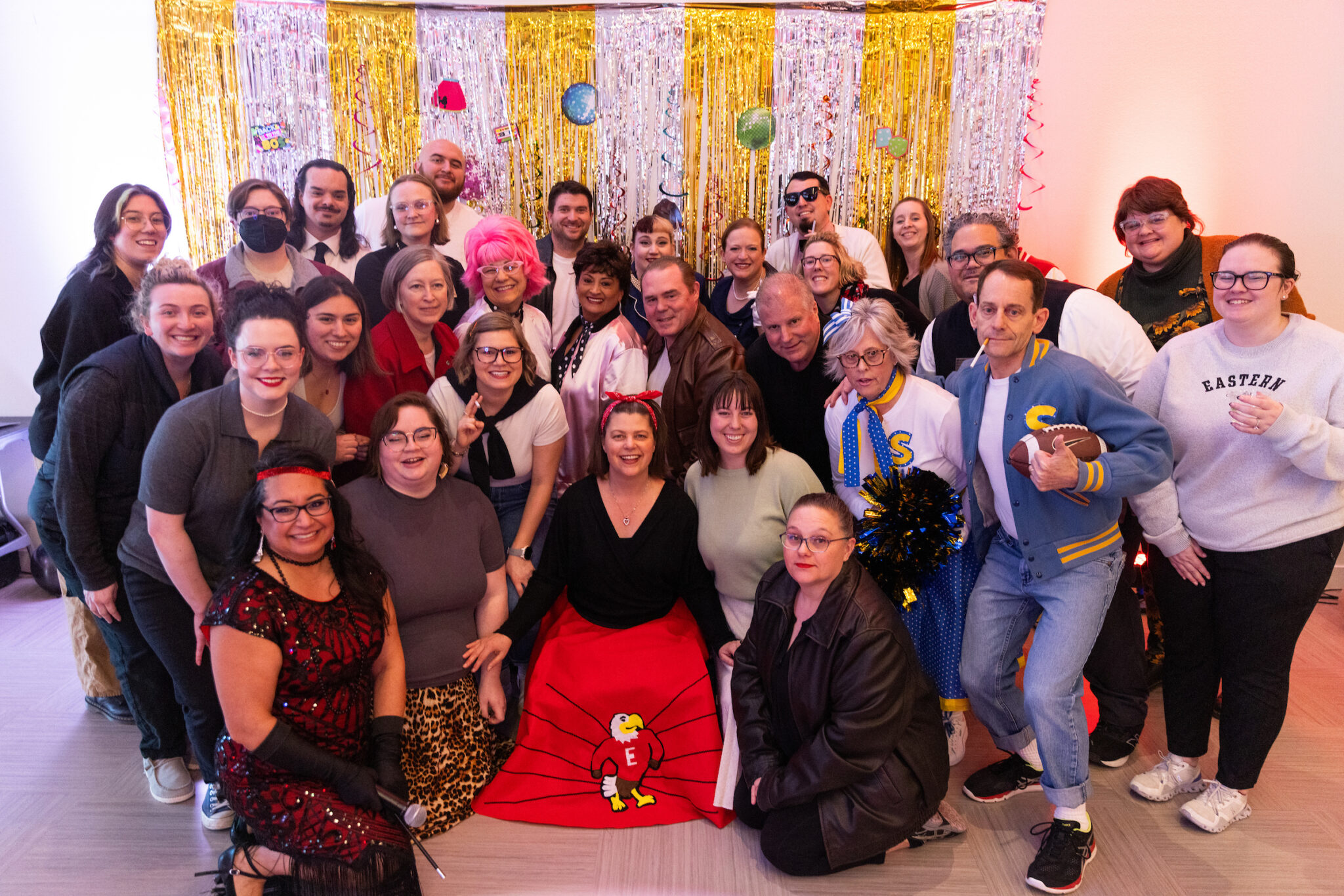 Dave Millet at New Year celebration for EWU employees. They are dressed in '50s attire.