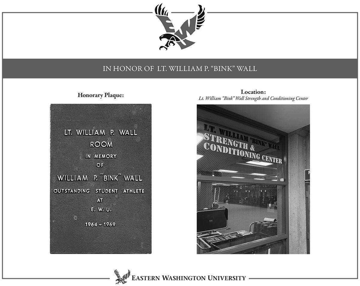 Photo of plague recognizing Lt. Bink Wall and the strength and conditioning center.