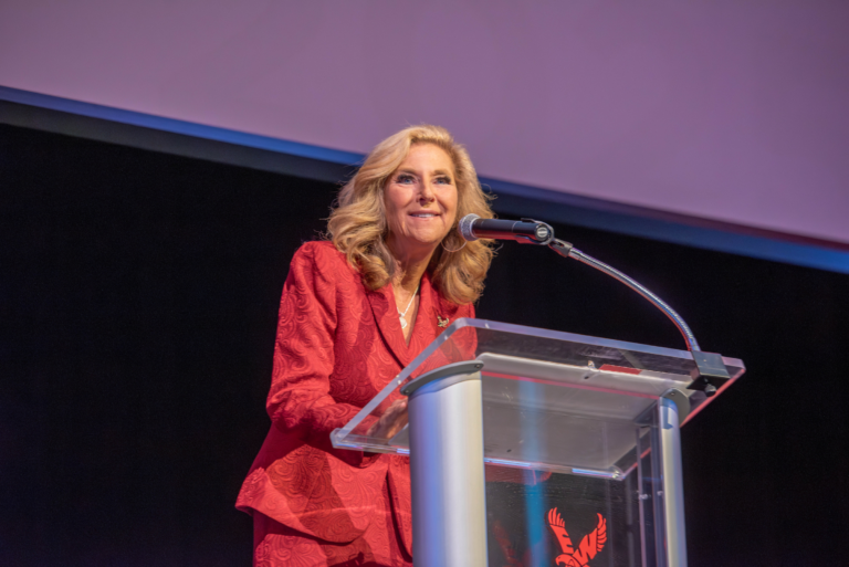 President McMahan at the podium.