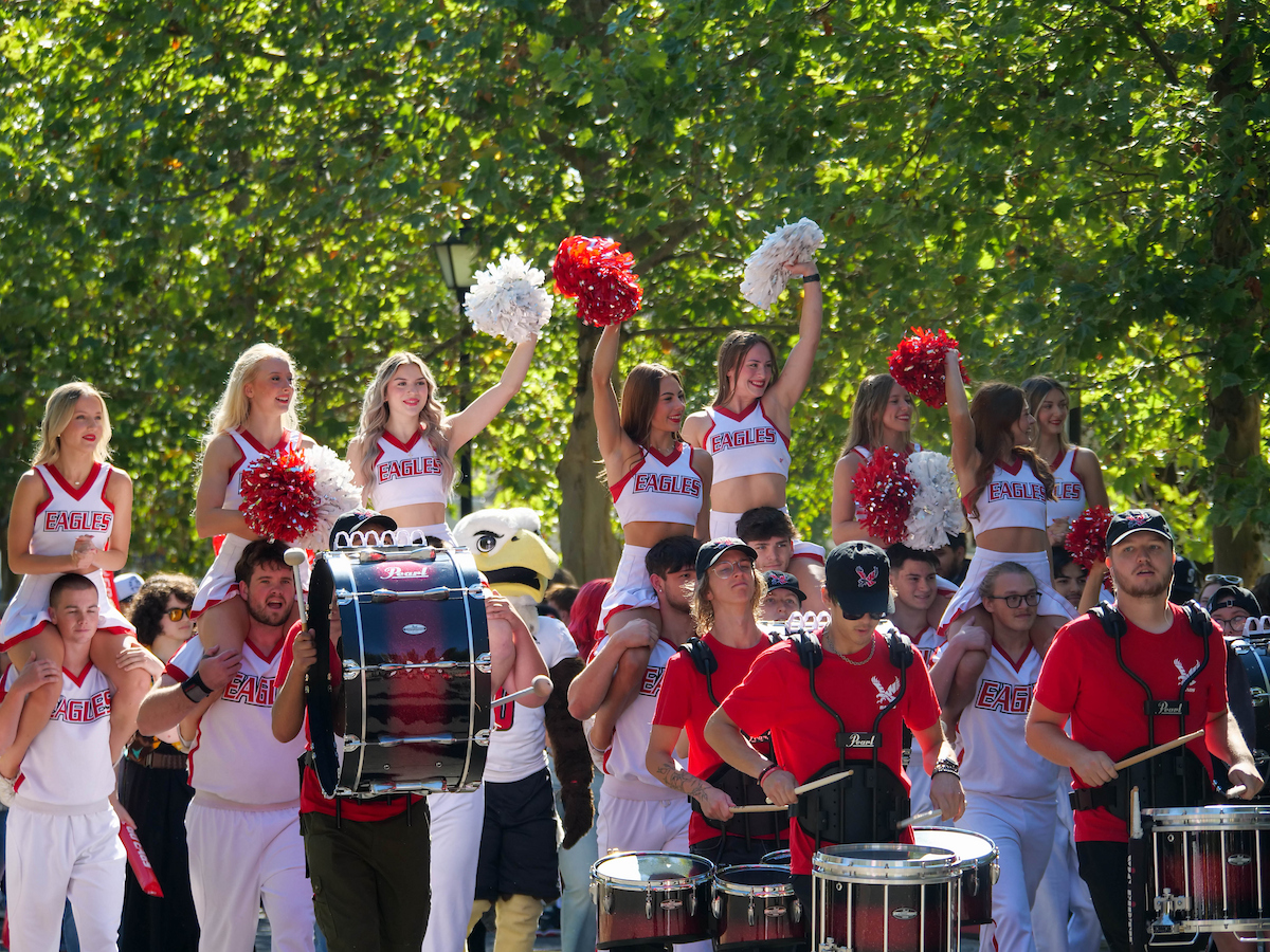 EWU marching band and cheer squad.
