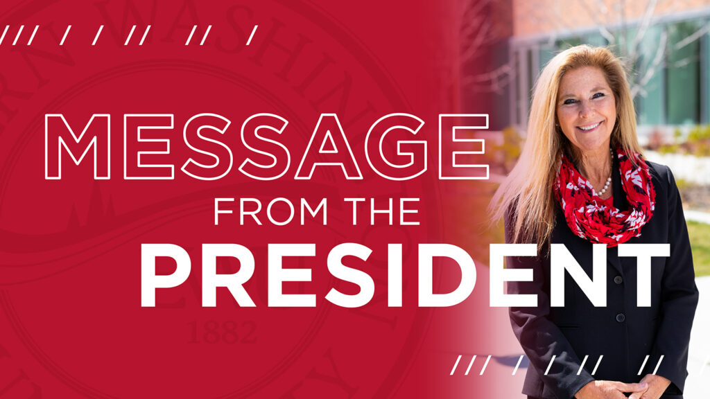 Graphic with picture of President McMahan that says "message from the president."