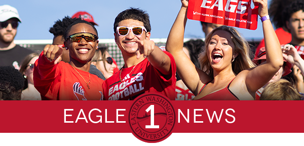 Graphic with Eagle ! News logo and students dressed in red.