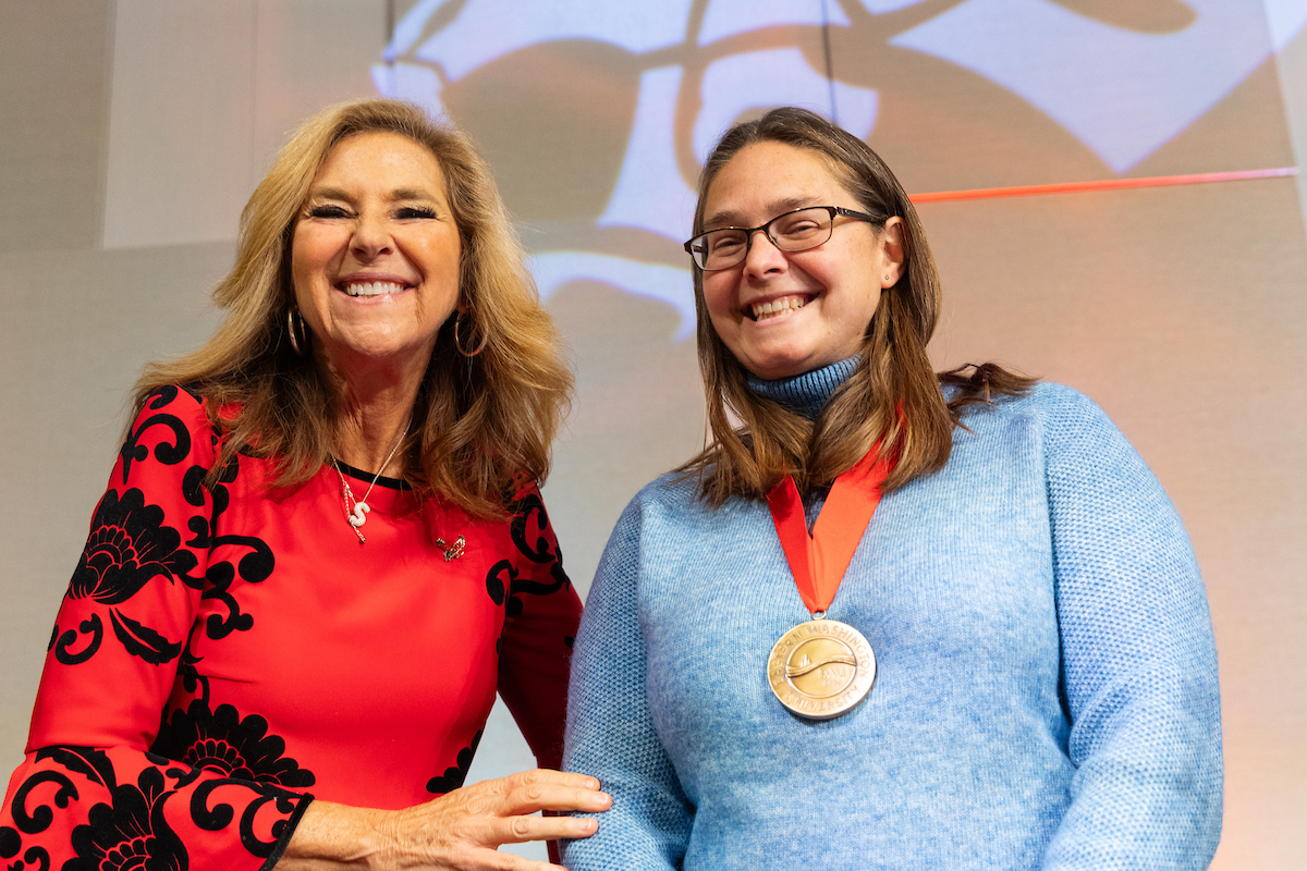 Award winner Cory Ulrich with President McMahan.