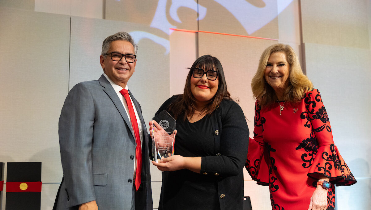 Award winner Sonora Hernandez with Cesar Portillo and Shari McMahan