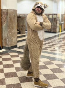 EWU's Riley Baxter in a squirrel costume.