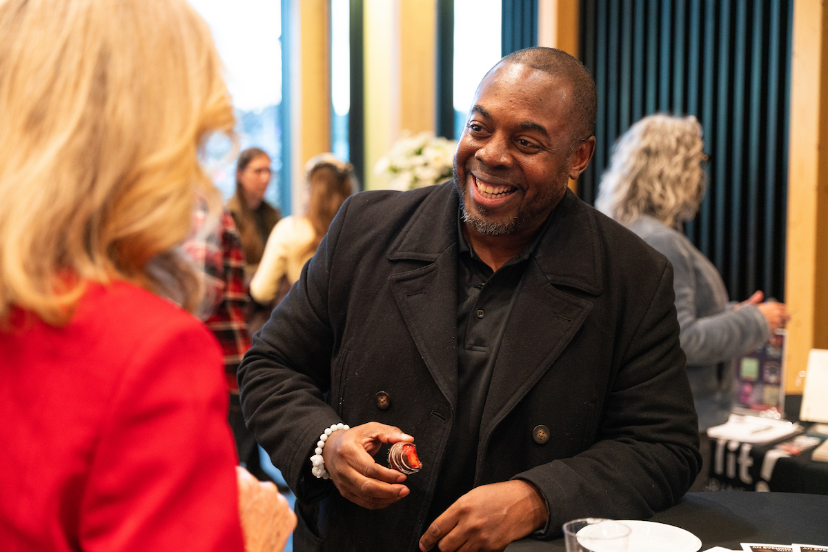 President McMahan and Romeal Watson of the Career Center.