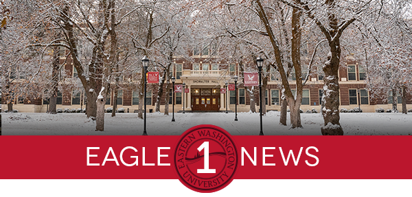 Eagle 1 News banner with Showalter Hall covered in snow.