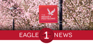 Eagle 1 News banner with flowering trees in the background.